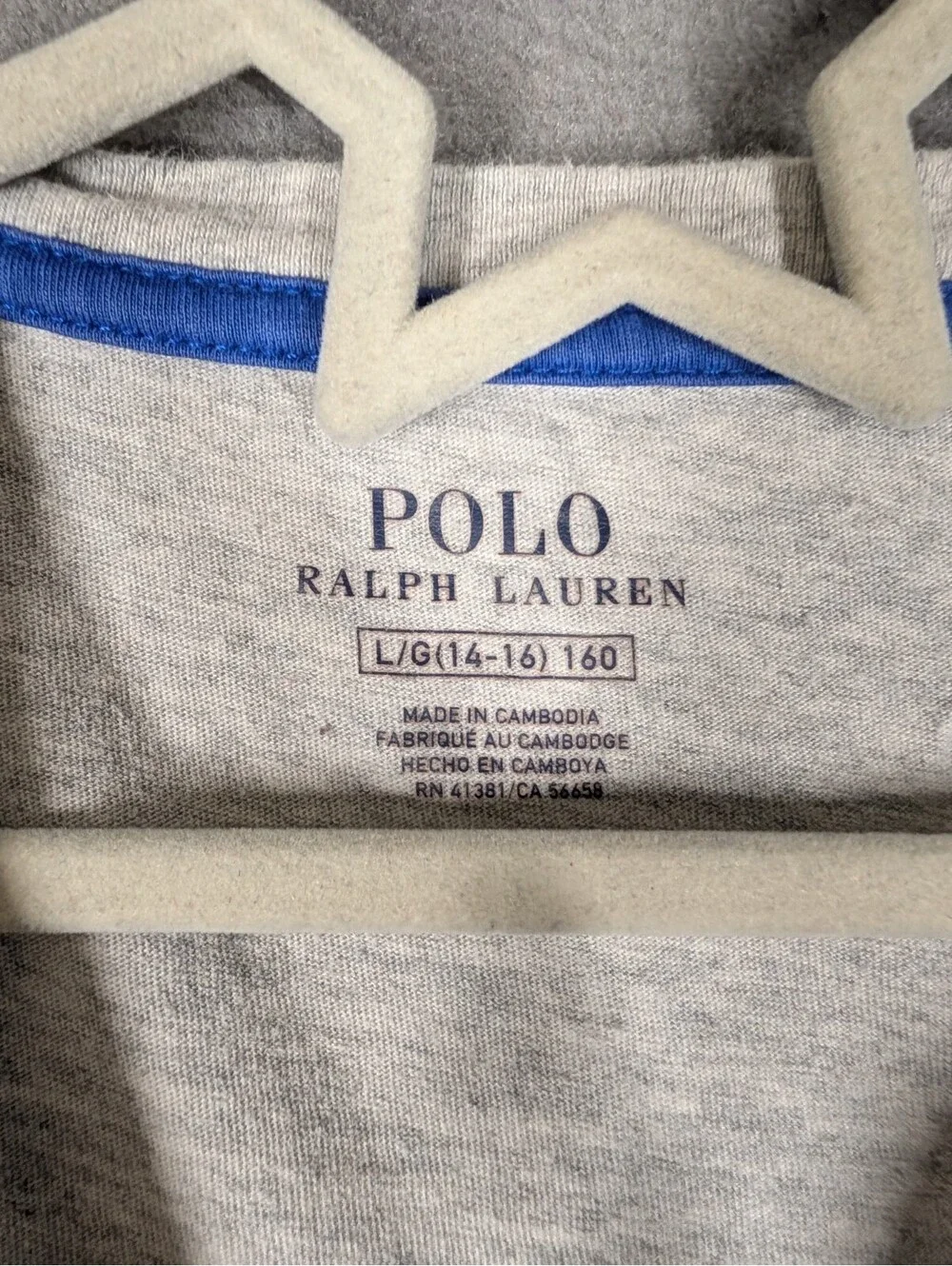 Polo Ralph Lauren Boys Large Gray Blue Big Pony Short Sleeve T Shirt Cotton Logo